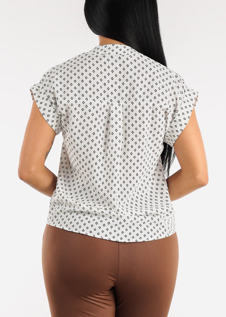 Button Up Printed Vneck Blouse Ivory sold by Moda product image thumbnail 4