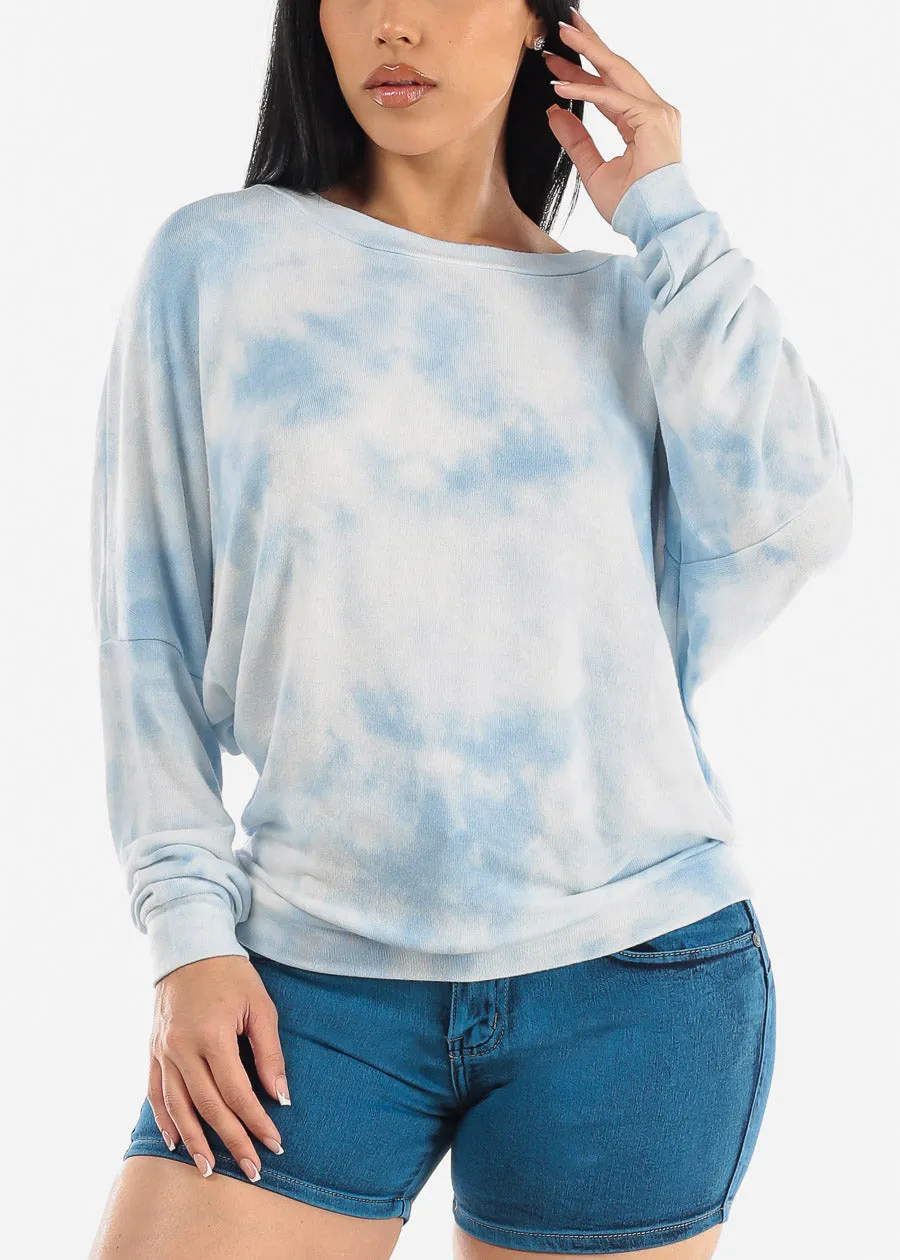 Tie Dye Long Sleeve Dolman Tunic Top Blue sold by Moda