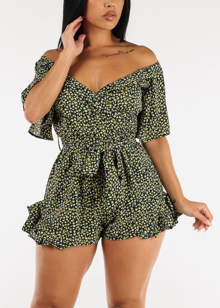 Off Shoulder Floral Ruffled Romper w Belt sold by Moda product image thumbnail 2