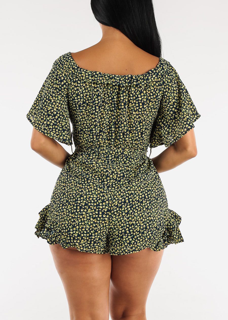 Off Shoulder Floral Ruffled Romper w Belt sold by Moda product image thumbnail 4