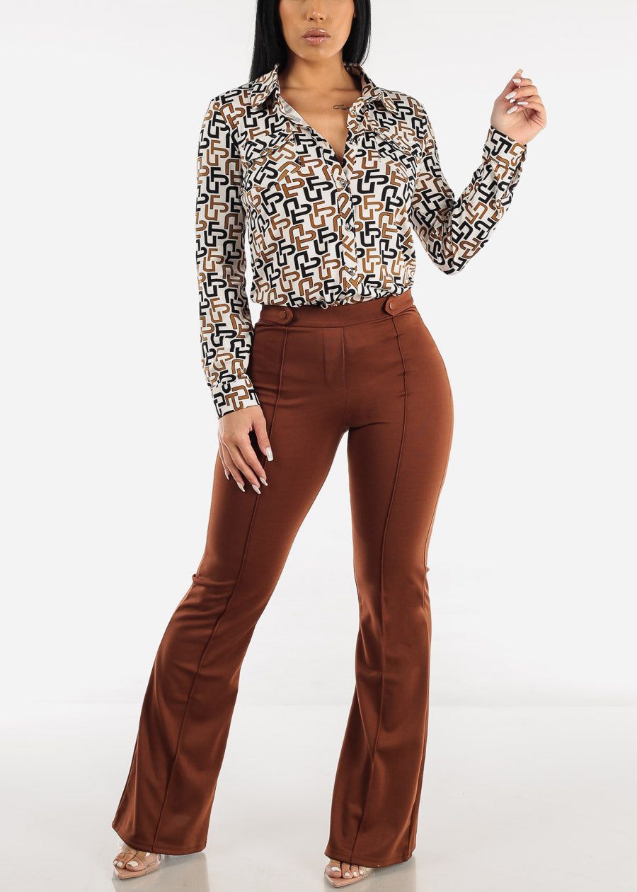 High Waisted Wide Legged Elegant Pants Brown sold by Moda product image thumbnail 2