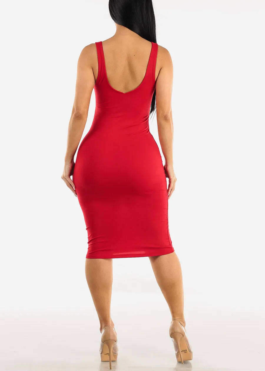 Scoop Neck Bodycon Midi Dress Red sold by Moda product image thumbnail 3