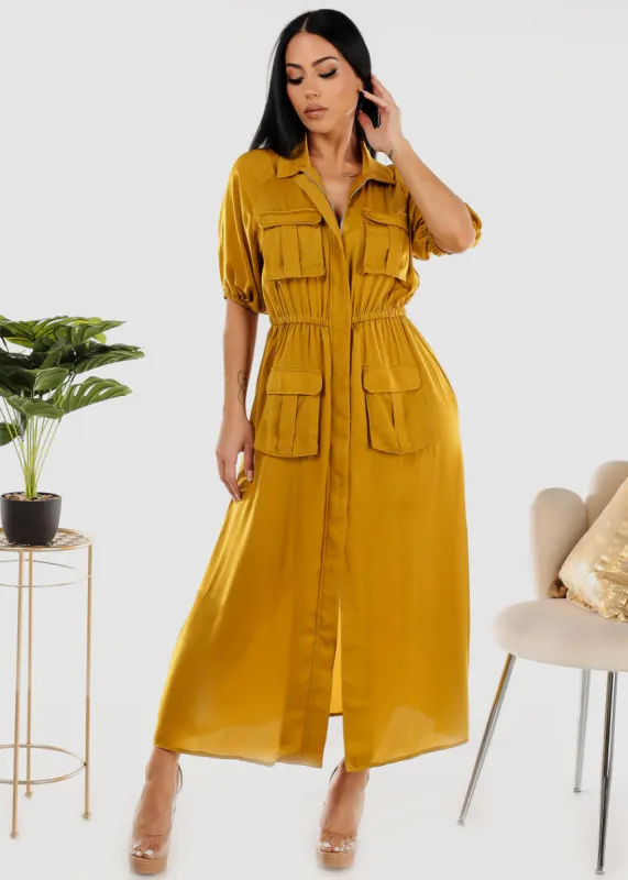 Short Sleeve Cargo Maxi Dress Mustard sold by Moda