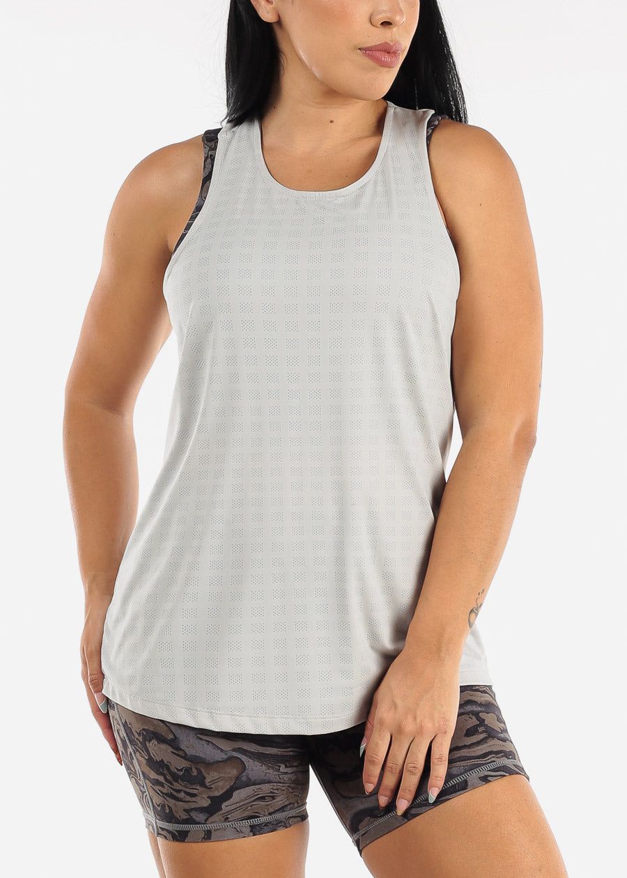 Twisted Racerback Active Tunic Tank Top Light Grey sold by Moda