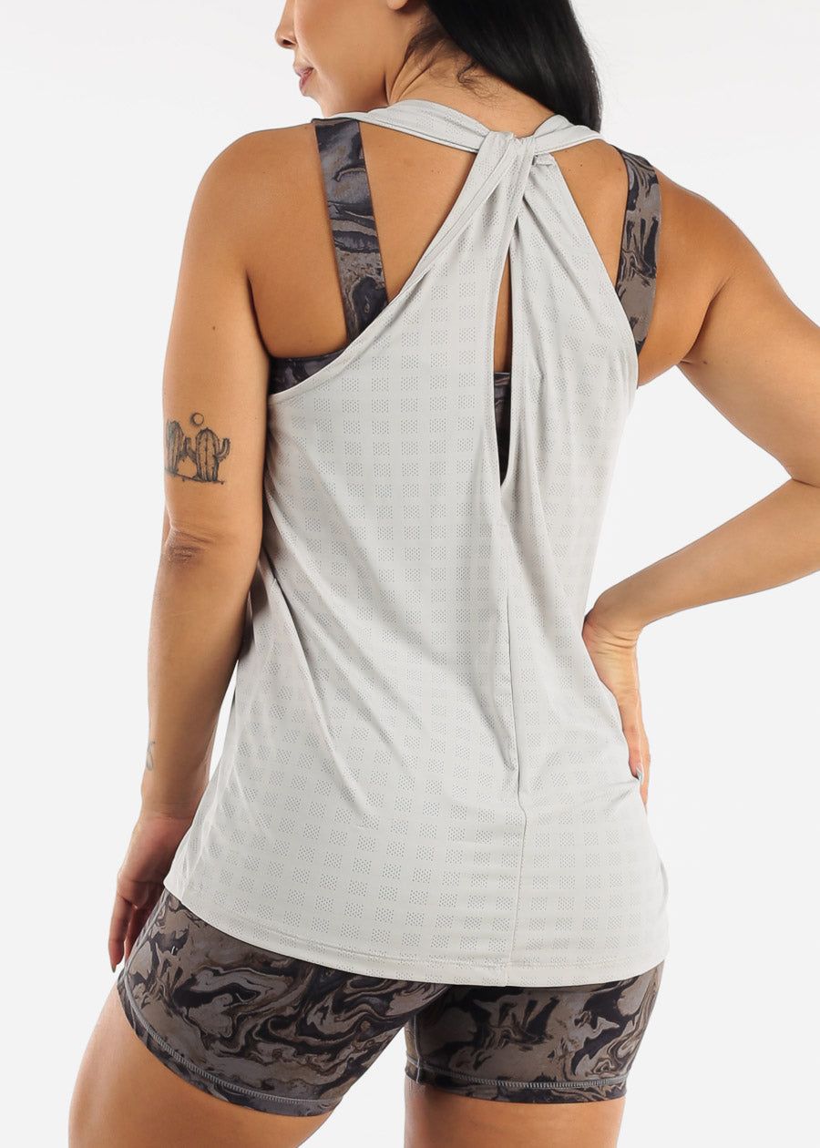 Twisted Racerback Active Tunic Tank Top Light Grey sold by Moda product image thumbnail 2