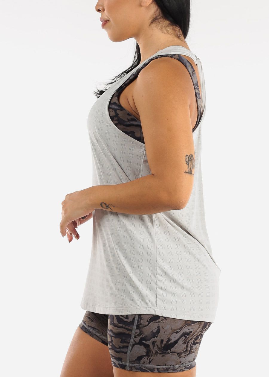 Twisted Racerback Active Tunic Tank Top Light Grey sold by Moda product image thumbnail 4