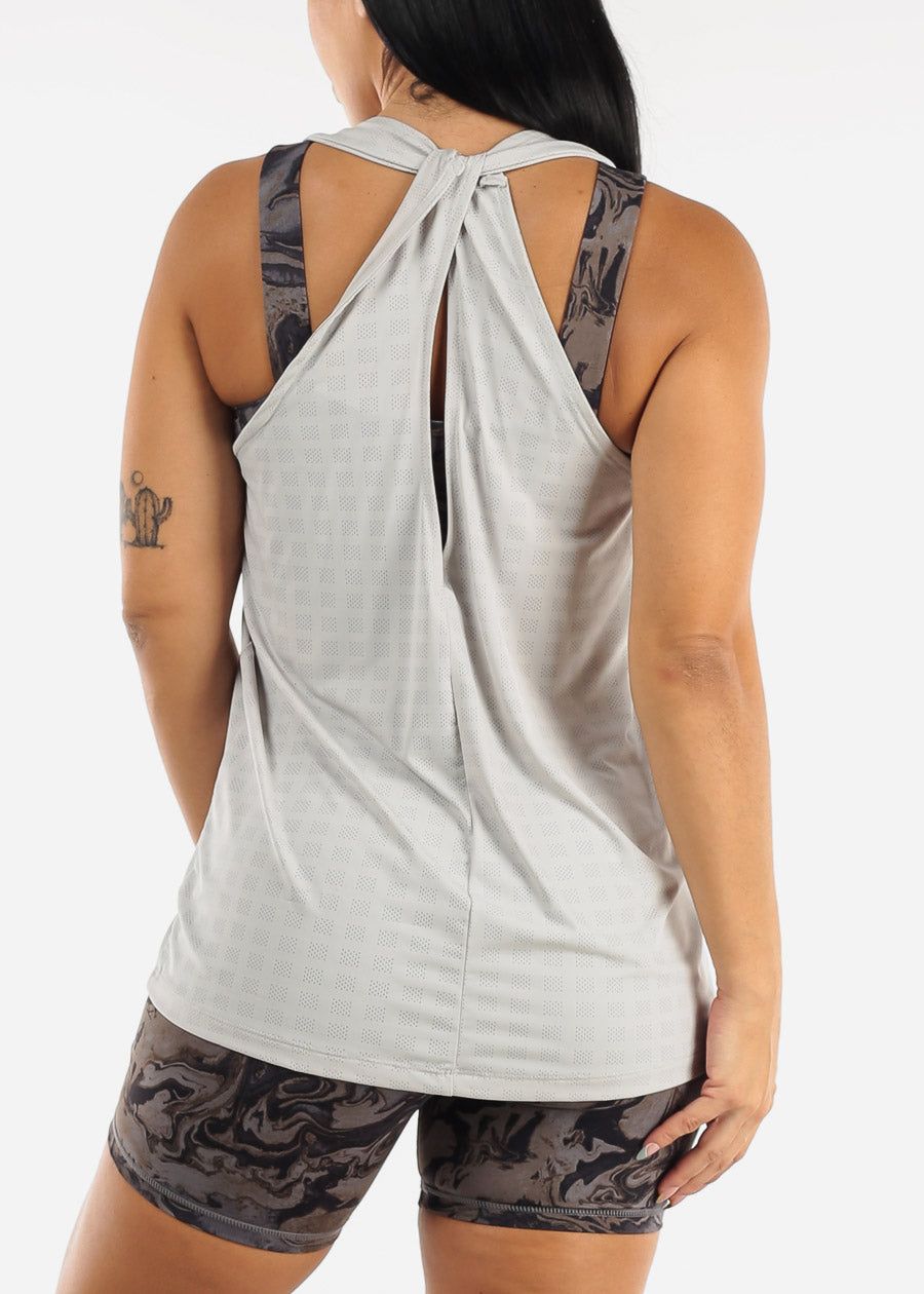Twisted Racerback Active Tunic Tank Top Light Grey sold by Moda product image thumbnail 5