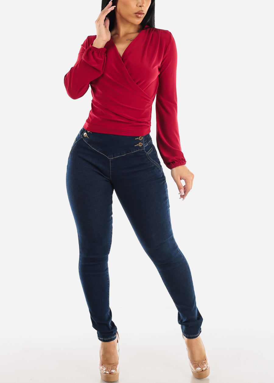 Surplice Long Sleeve Dressy Blouse Ruby sold by Moda product image thumbnail 2