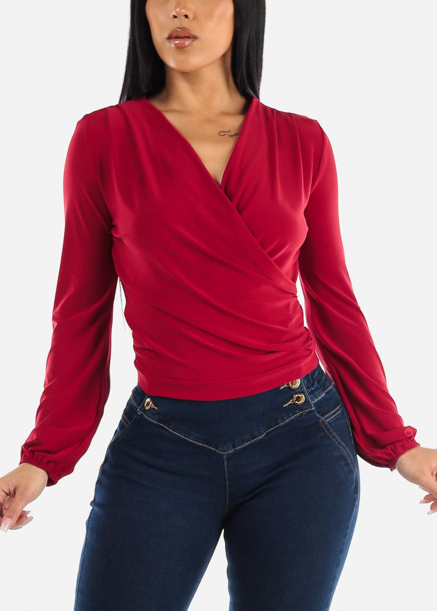 Surplice Long Sleeve Dressy Blouse Ruby sold by Moda