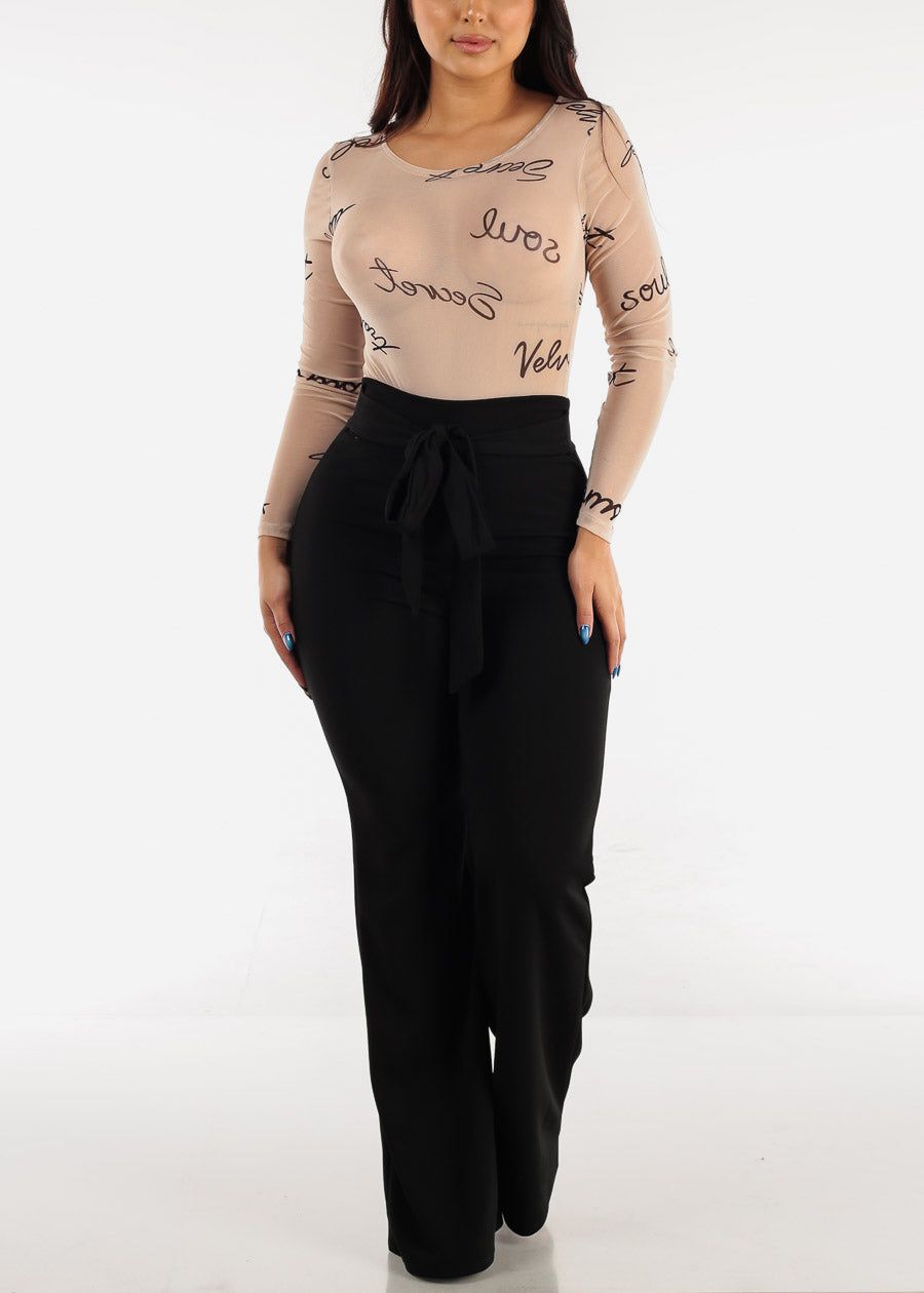 High Waisted Wide Legged Black Pants w Tie Waist sold by Moda product image thumbnail 2