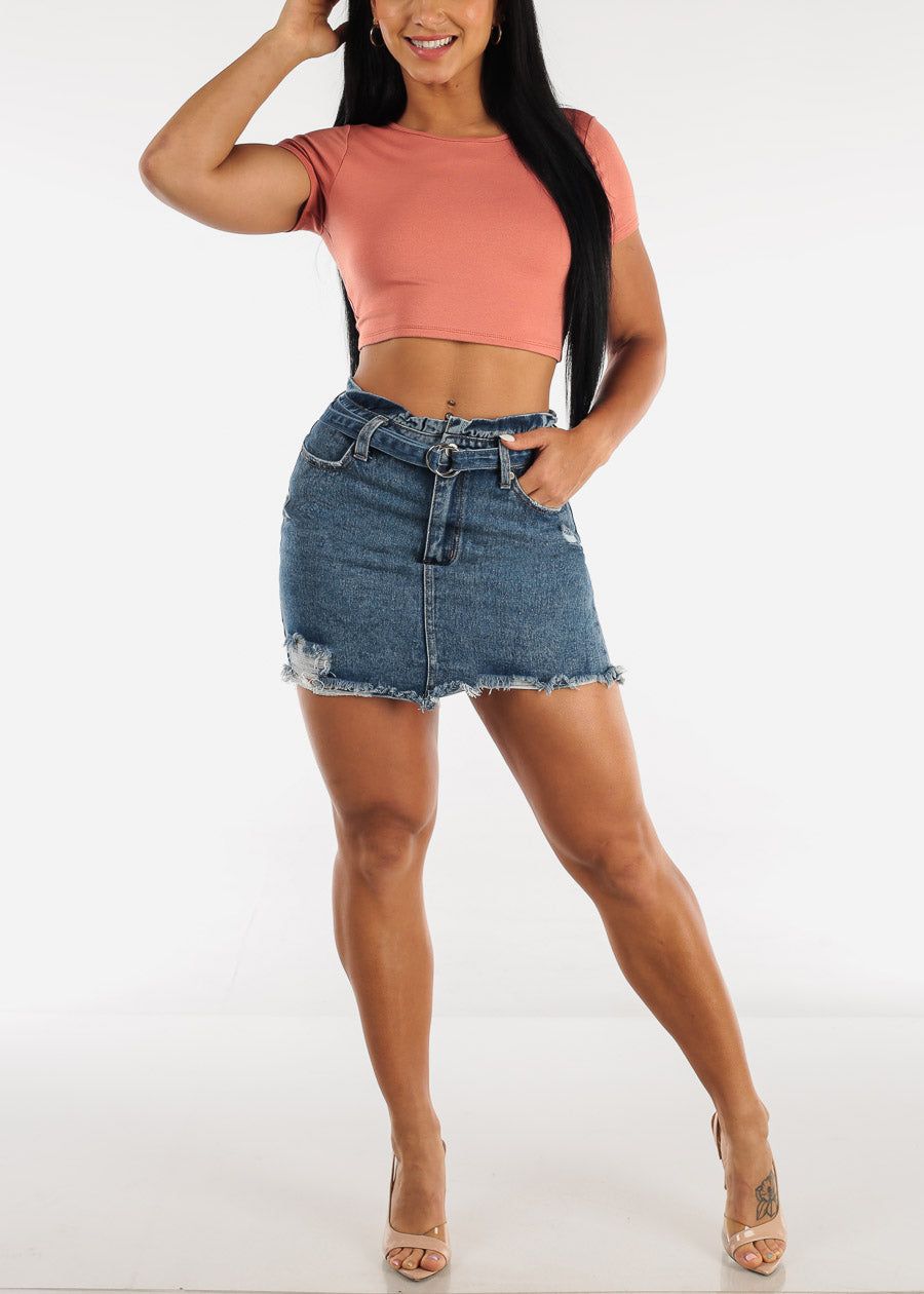 Short Sleeve Open Back Strappy Dark Coral Crop Top sold by Moda product image thumbnail 3