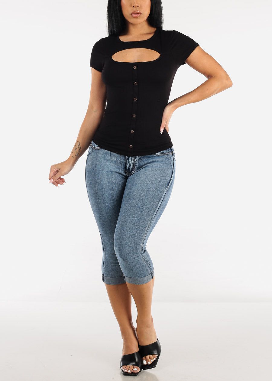 Short Sleeve Bust Cut Out Top Black sold by Moda product image thumbnail 2