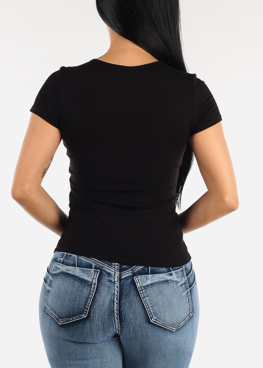 Short Sleeve Bust Cut Out Top Black sold by Moda product image thumbnail 4