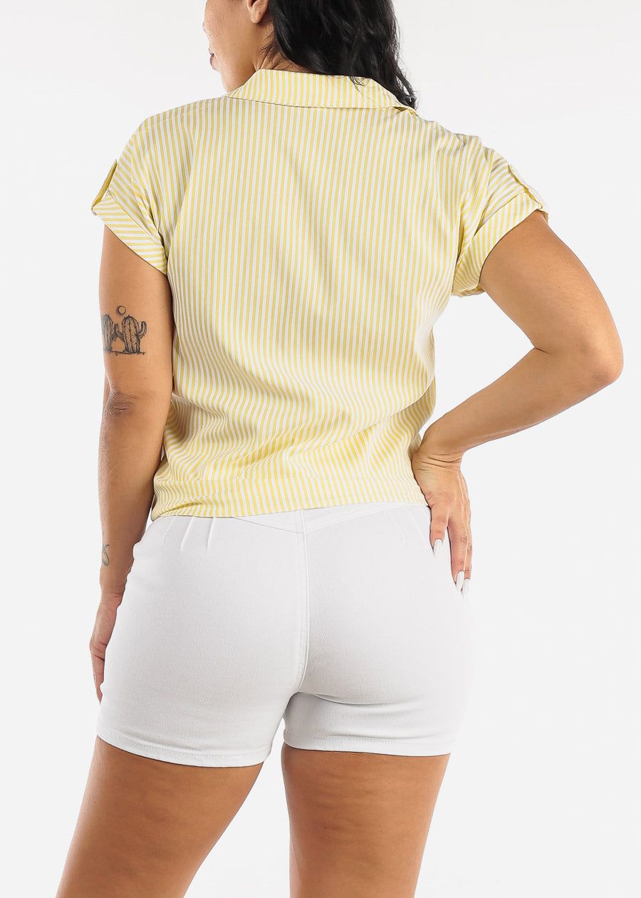 Striped Short Sleeve Full Button Down Blouse with Front Tie sold by Moda product image thumbnail 4