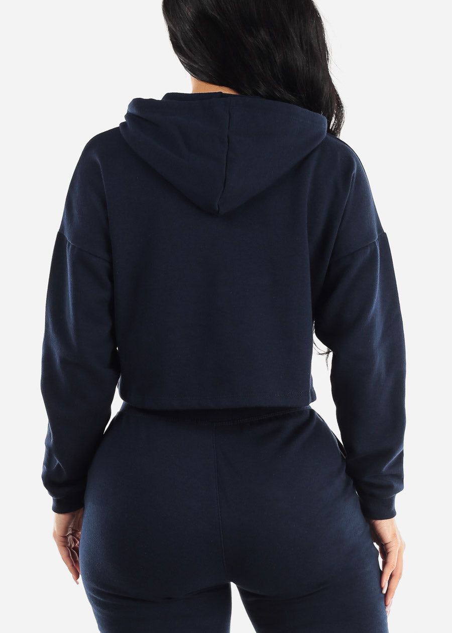Long Sleeve Fleece Cropped Hoodie Navy sold by Moda product image thumbnail 4