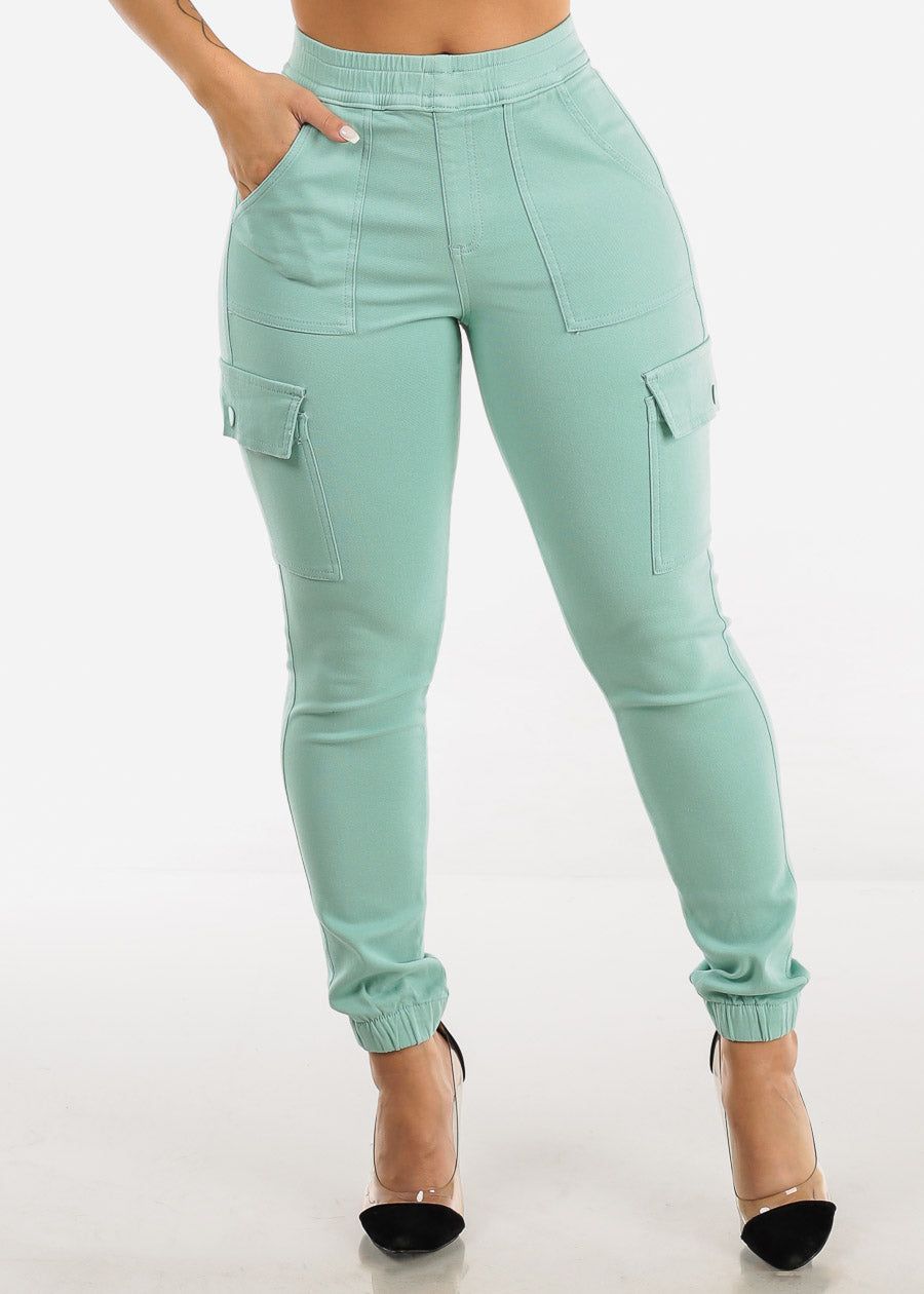 High Rise Drawstring Cargo Pants Mint sold by Moda