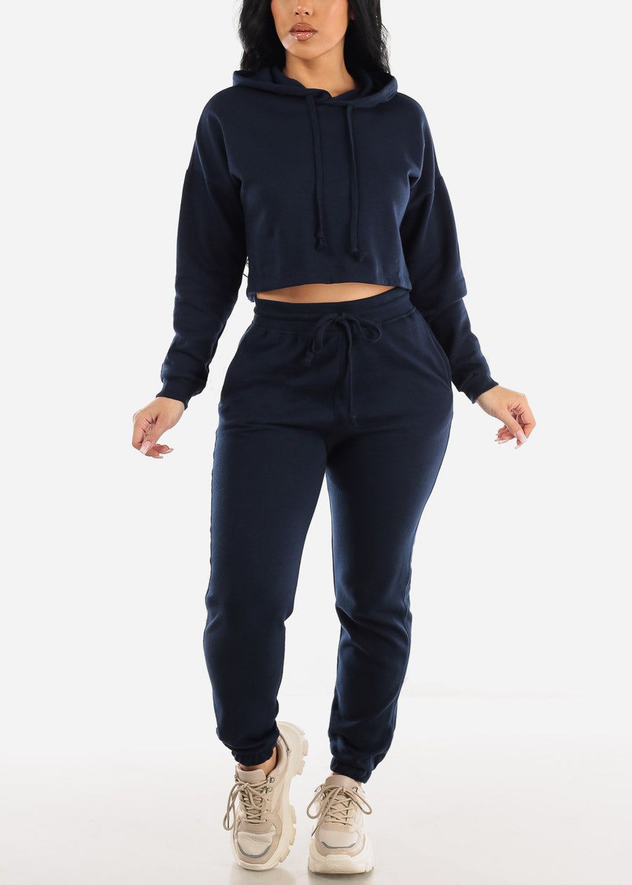 Long Sleeve Fleece Cropped Hoodie Navy sold by Moda product image thumbnail 2