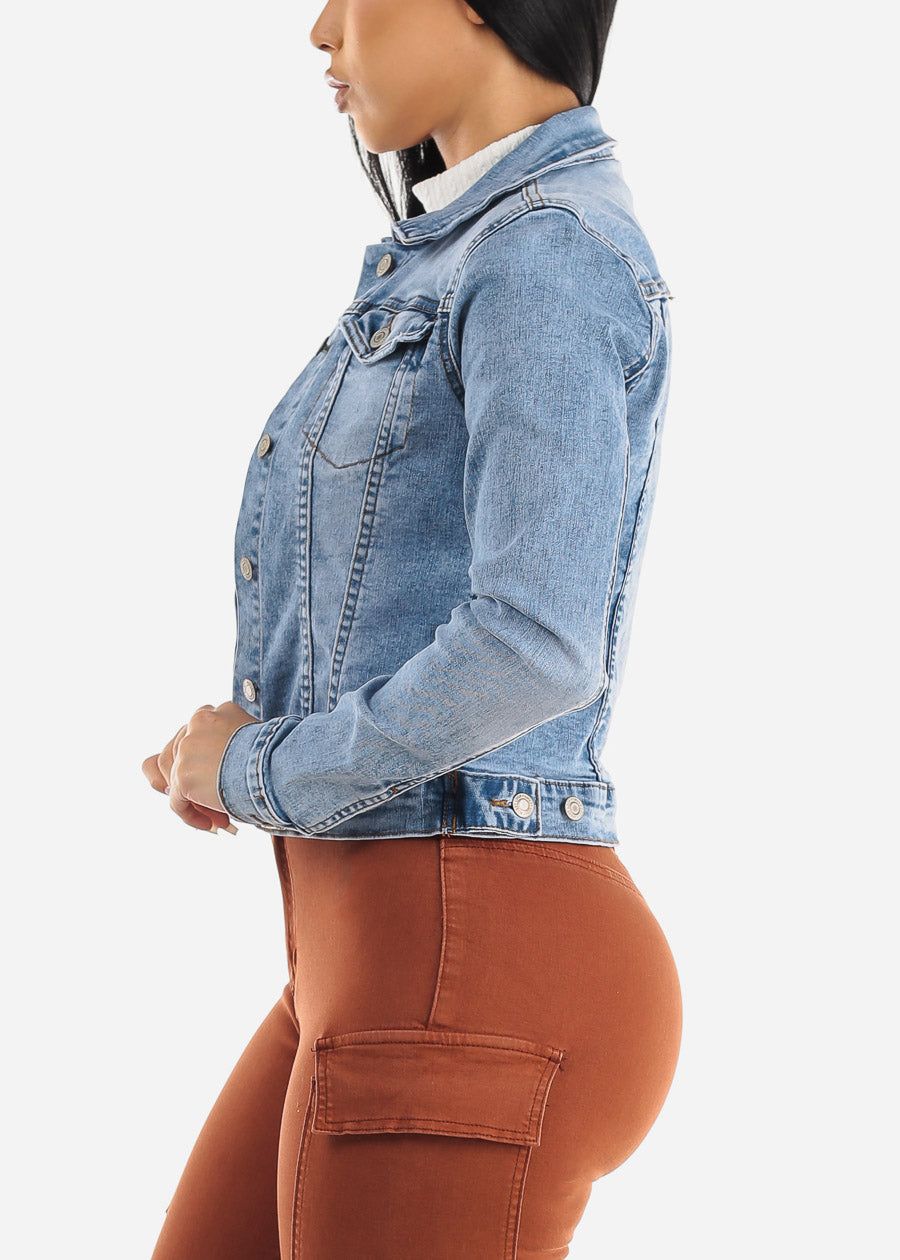 Long Sleeve Button Up Light Denim Jacket sold by Moda product image thumbnail 3