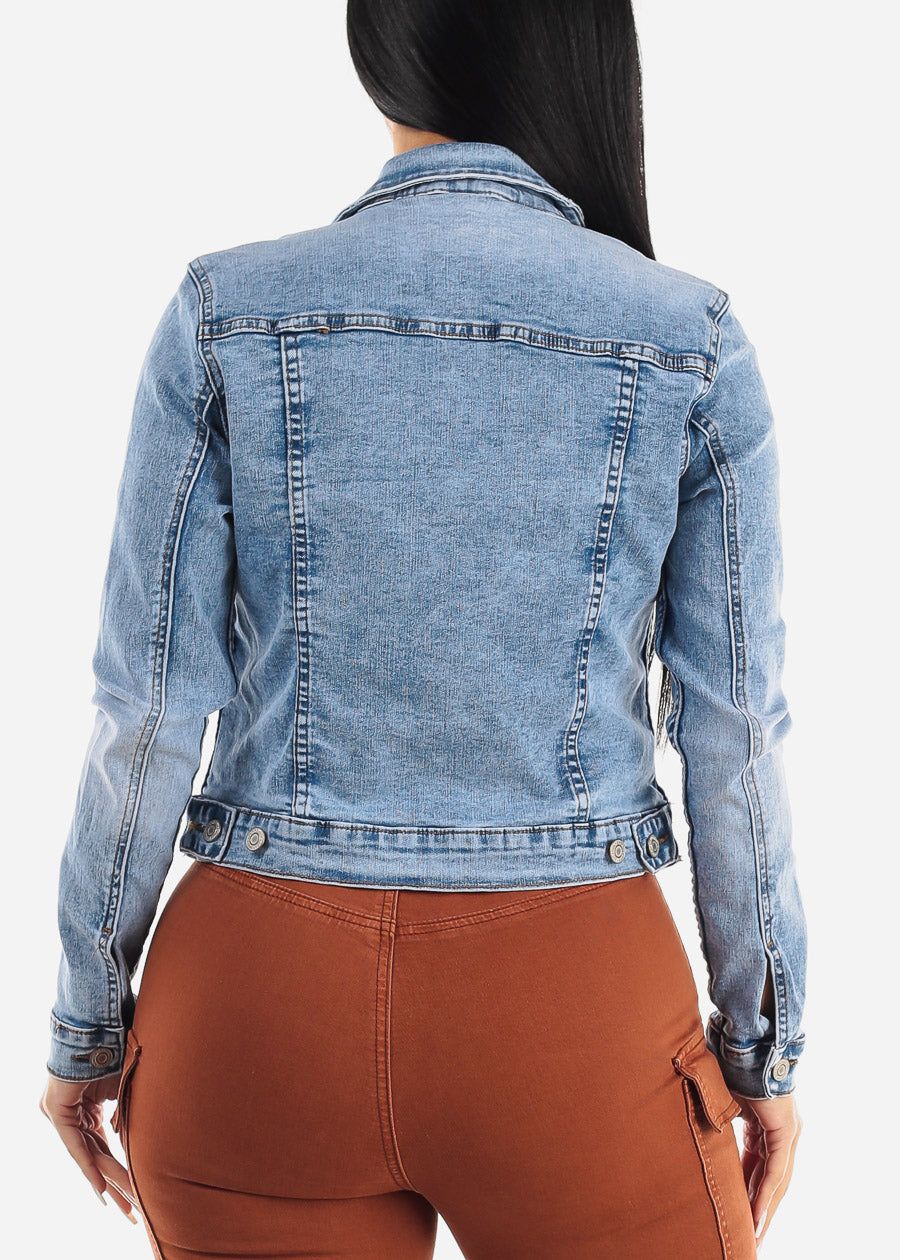 Long Sleeve Button Up Light Denim Jacket sold by Moda product image thumbnail 4