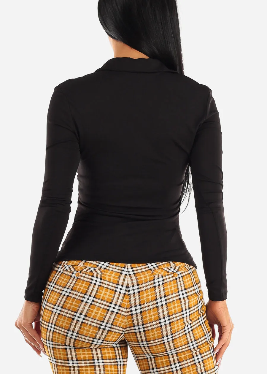 Black Long Sleeve Surplice Collared Blouse sold by Moda product image thumbnail 4