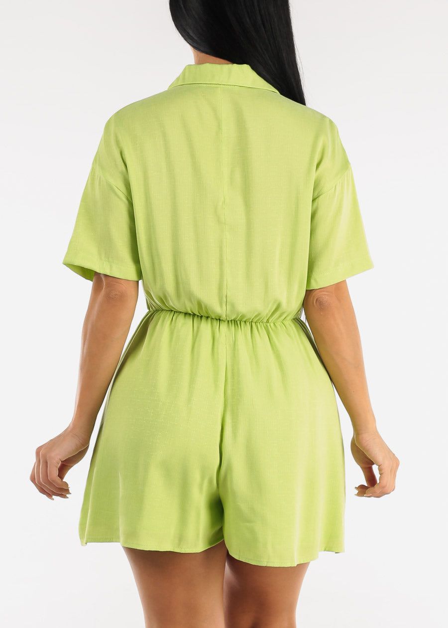 Short Sleeve Button Up Romper Light Green sold by Moda product image thumbnail 4