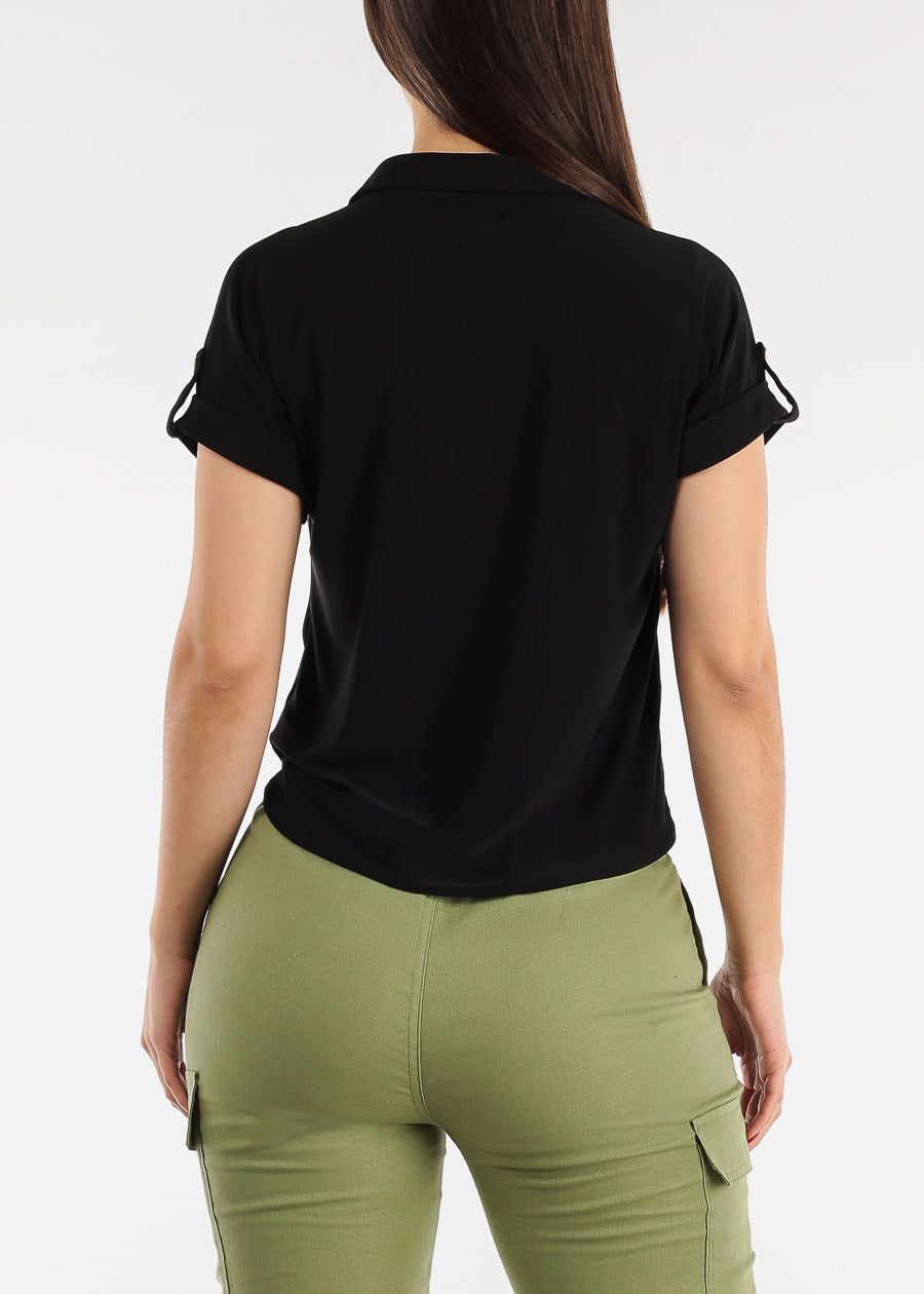 Black Short Sleeve Tie Front Button Up Shirt sold by Moda product image thumbnail 4