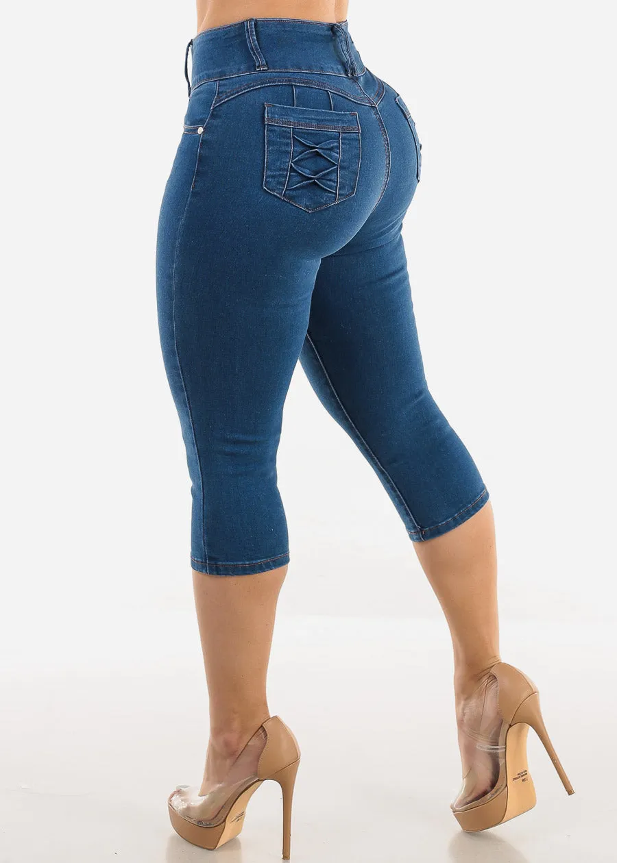 High Waisted Butt Lifting Indigo Denim Capris sold by Moda