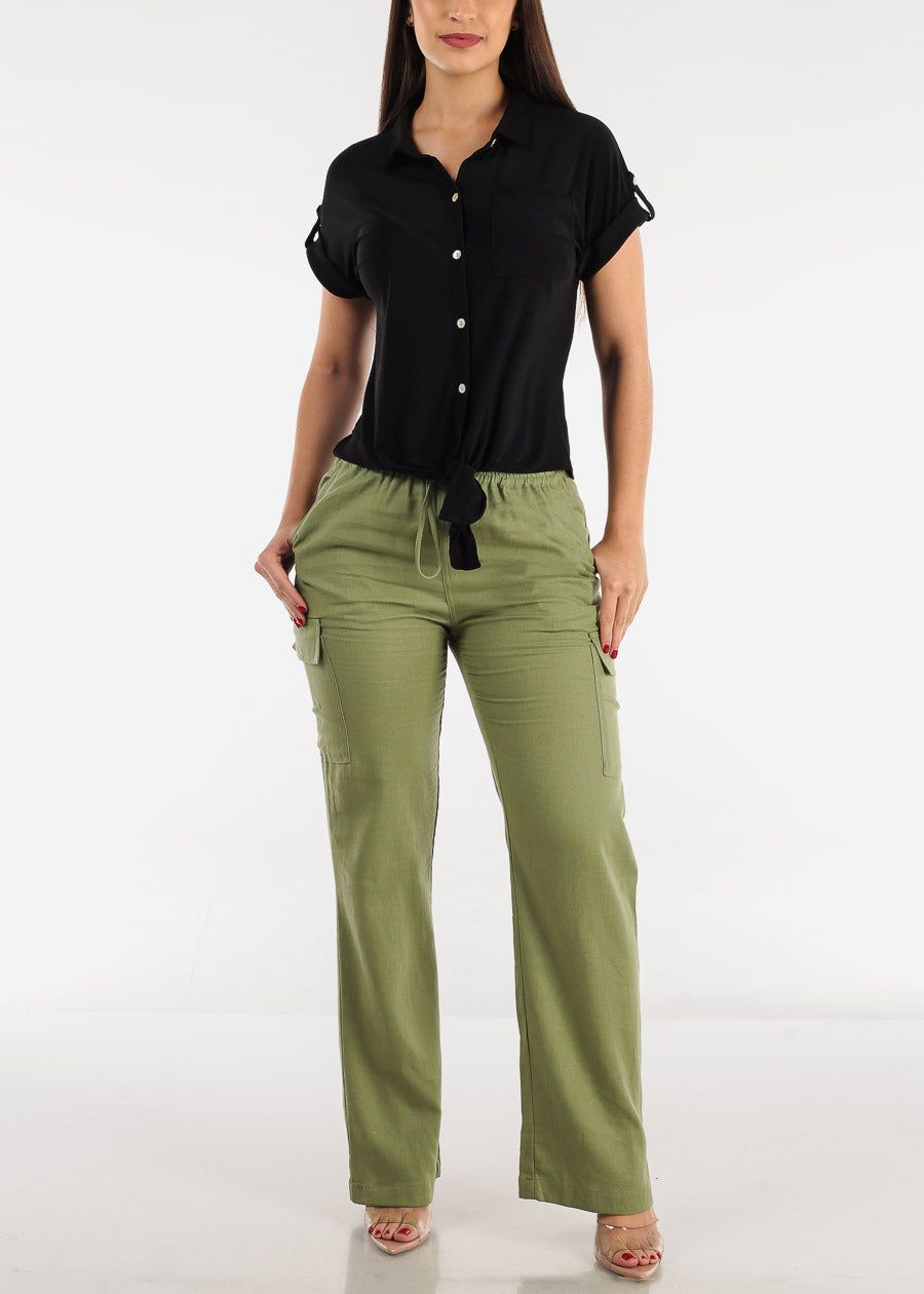 Black Short Sleeve Tie Front Button Up Shirt sold by Moda product image thumbnail 2