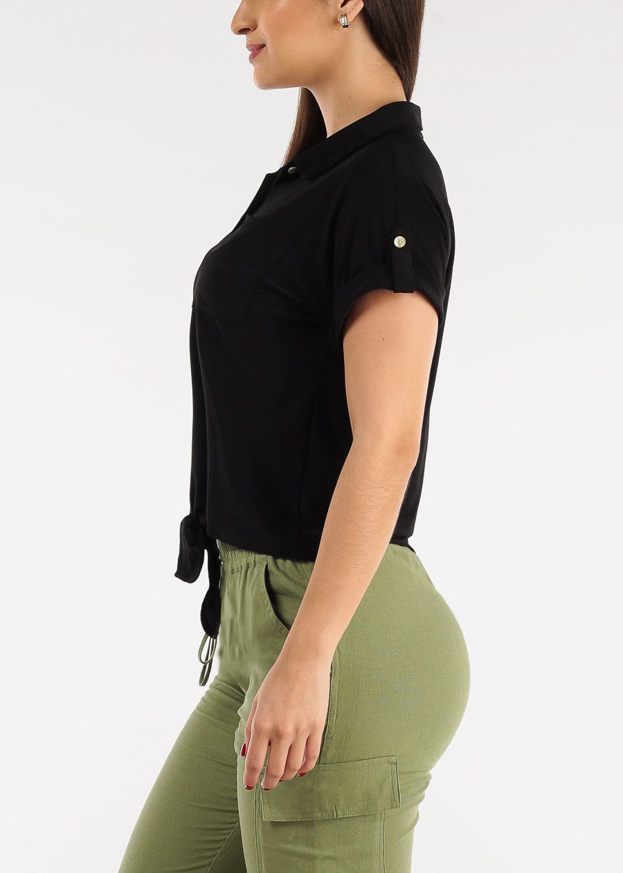 Black Short Sleeve Tie Front Button Up Shirt sold by Moda product image thumbnail 3