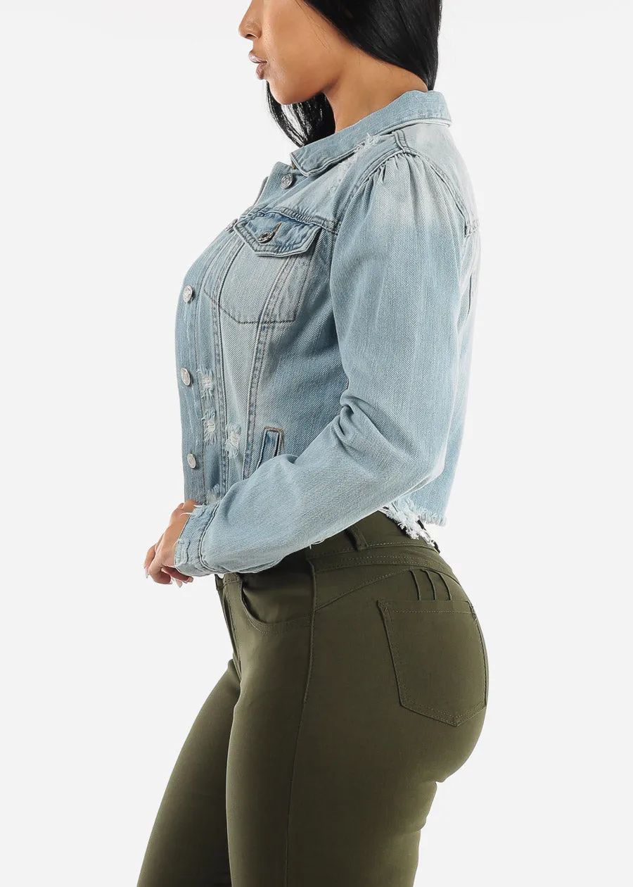 Light Blue Distressed Denim Jacket sold by Moda product image thumbnail 3