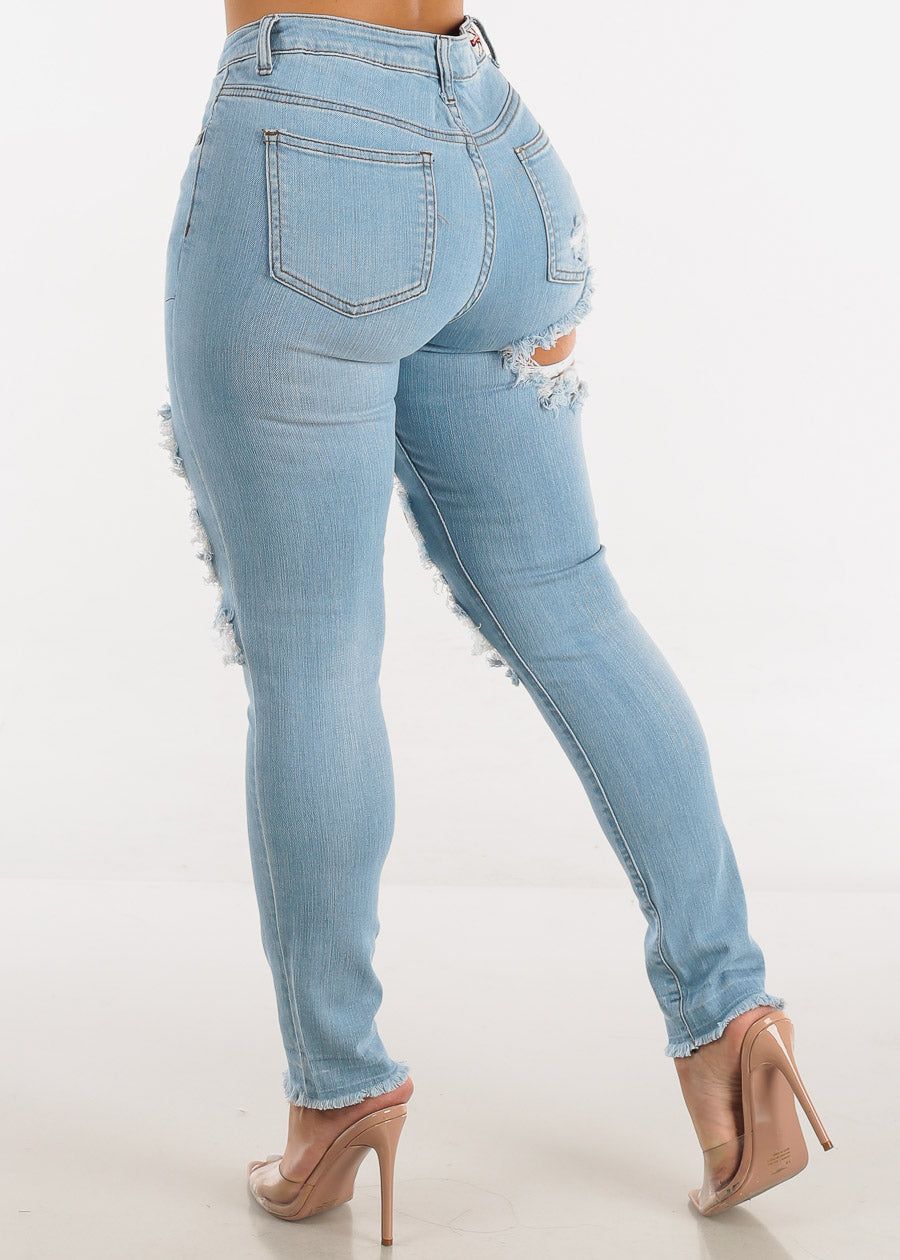 Distressed Mid Rise Light Blue Skinny Jeans sold by Moda product image thumbnail 4