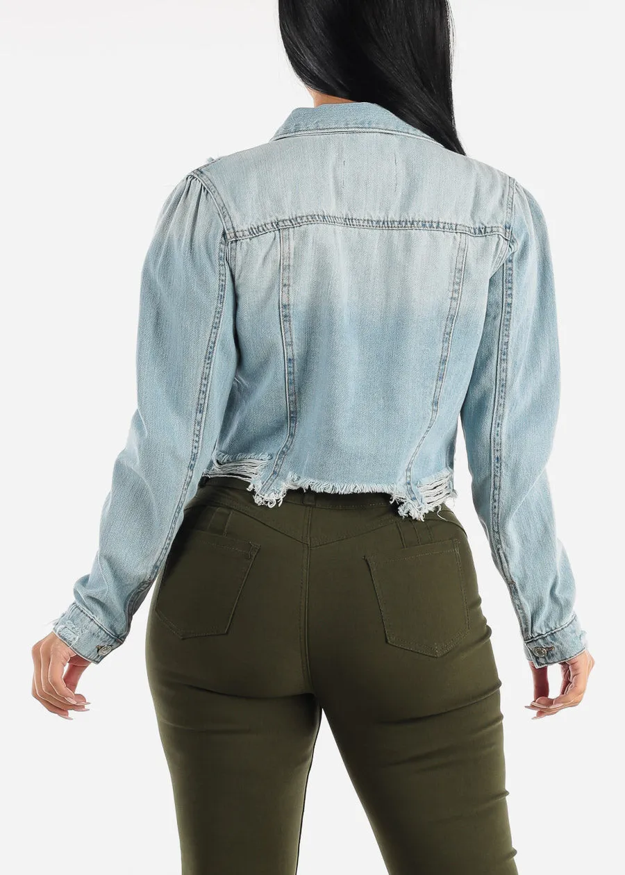 Light Blue Distressed Denim Jacket sold by Moda product image thumbnail 4