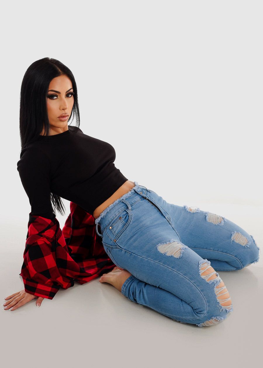 Super High Waist Ripped Levantacola Light Skinny Jeans sold by Moda product image thumbnail 3