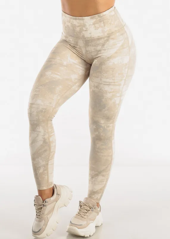 MONO B Activewear High Waisted Leggings Beige Printed sold by Moda