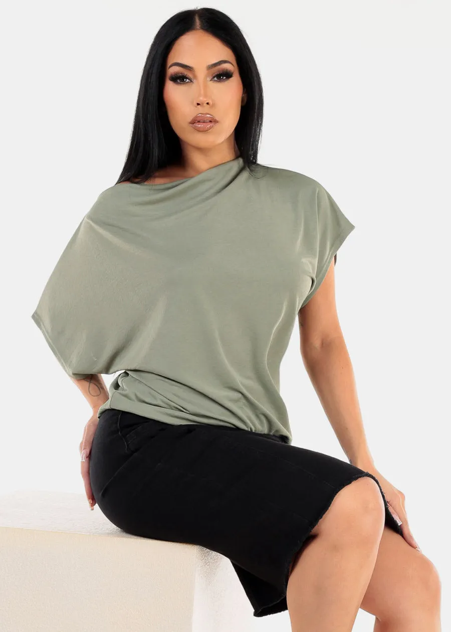 Asymmetrical Neckline Top Sage sold by Moda