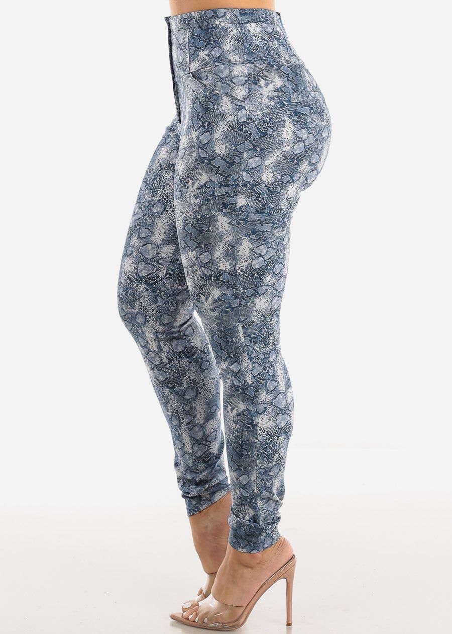 Super High Waist Snake Print Dressy Skinny Pants Blue sold by Moda product image thumbnail 3