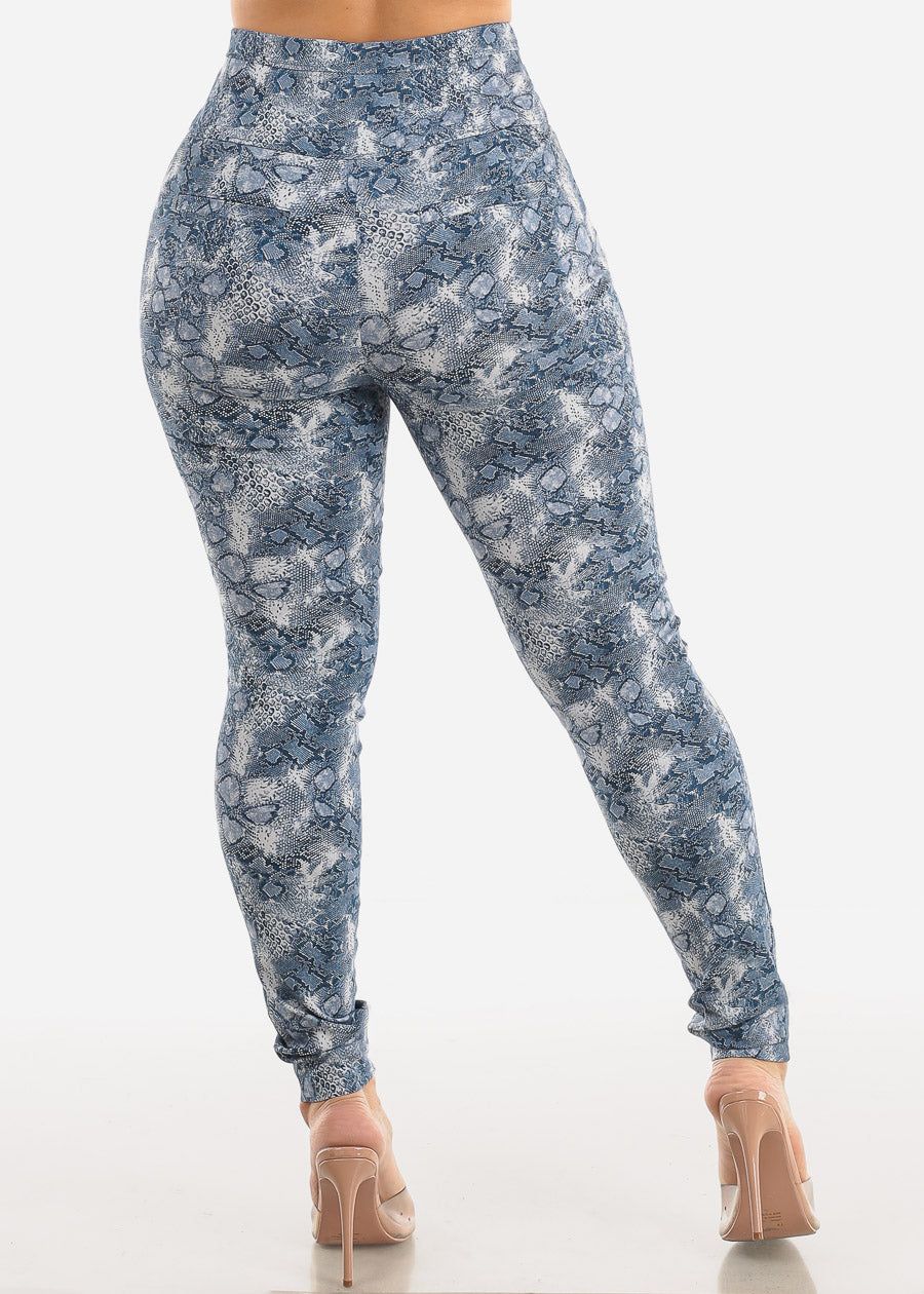 Super High Waist Snake Print Dressy Skinny Pants Blue sold by Moda product image thumbnail 4