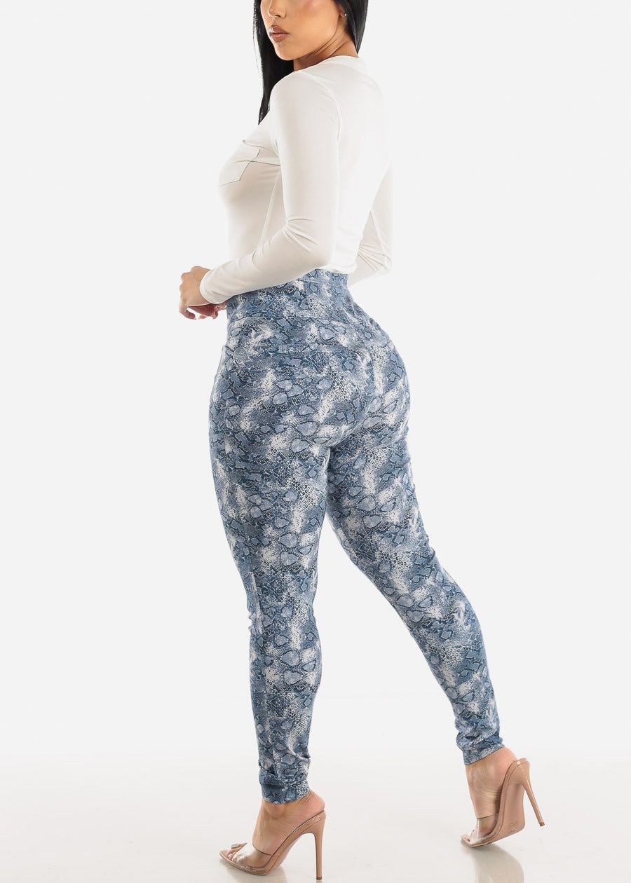 Super High Waist Snake Print Dressy Skinny Pants Blue sold by Moda product image thumbnail 5