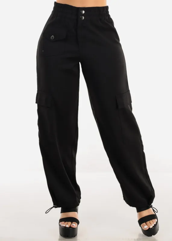 Black Super High Rise Spandex Waist Bungee Cargo Pants sold by Moda