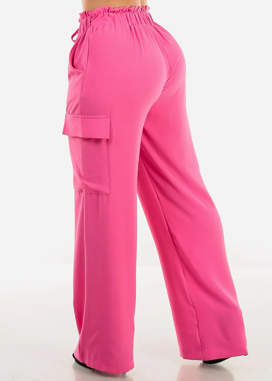 High Drawstring Waist Wide Leg Cargo Pants Fuchsia sold by Moda product image thumbnail 4