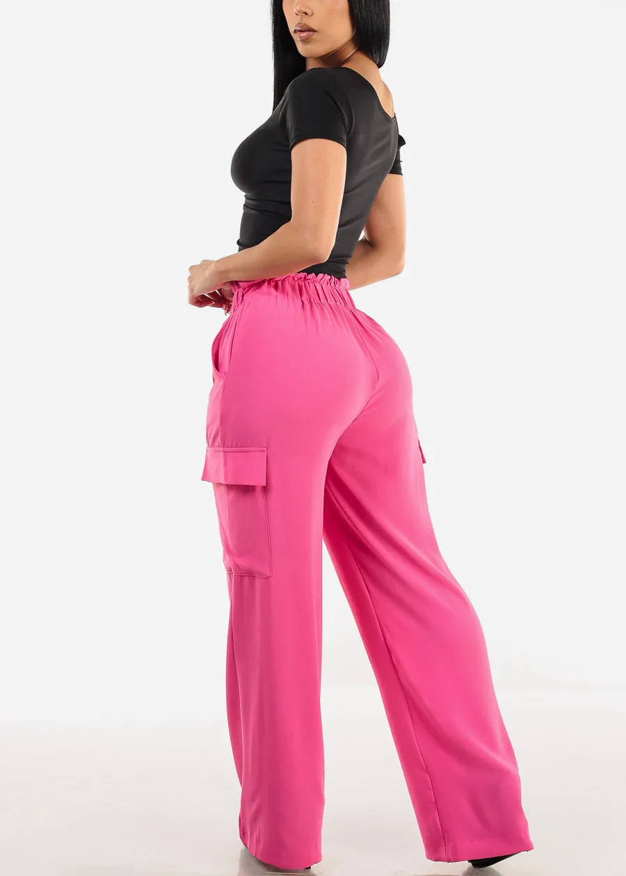 High Drawstring Waist Wide Leg Cargo Pants Fuchsia sold by Moda product image thumbnail 5