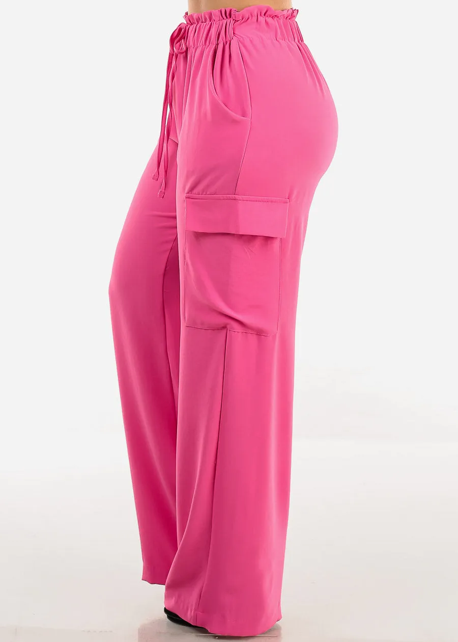 High Drawstring Waist Wide Leg Cargo Pants Fuchsia sold by Moda product image thumbnail 3