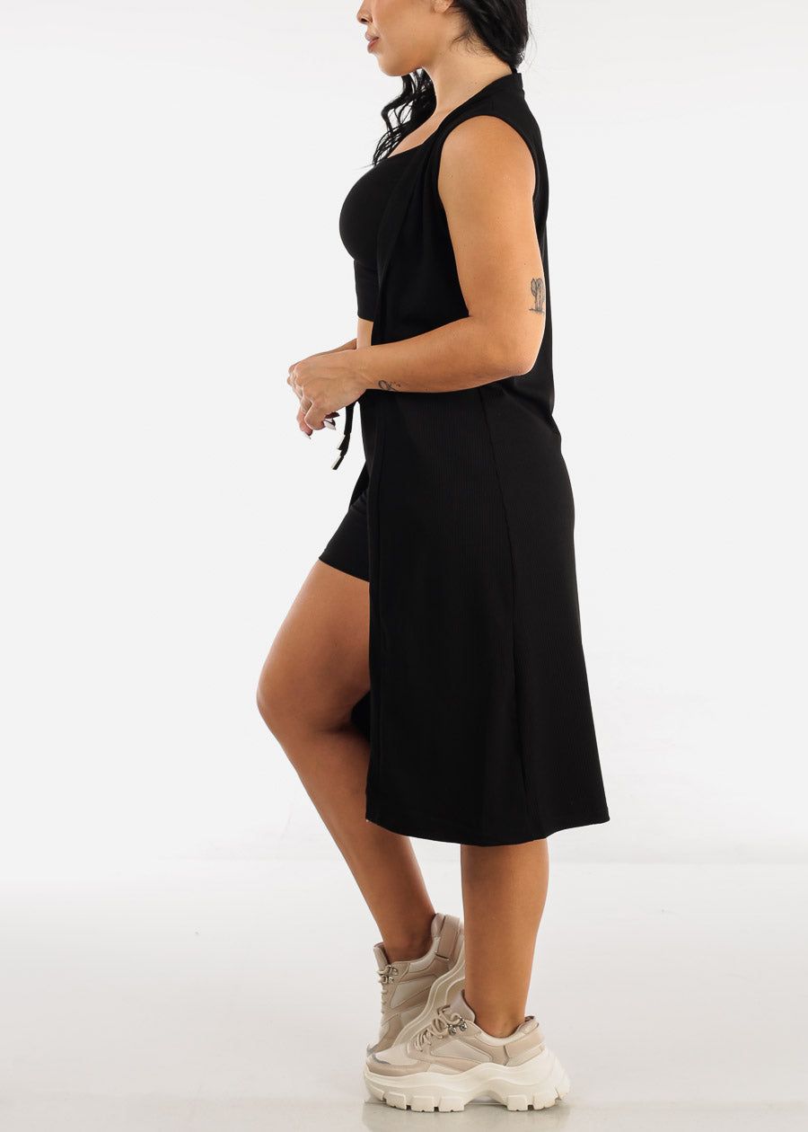 Black Sleeveless Cardigan, Cropped Tank Top & Shorts (3 PCE SET) sold by Moda product image thumbnail 3