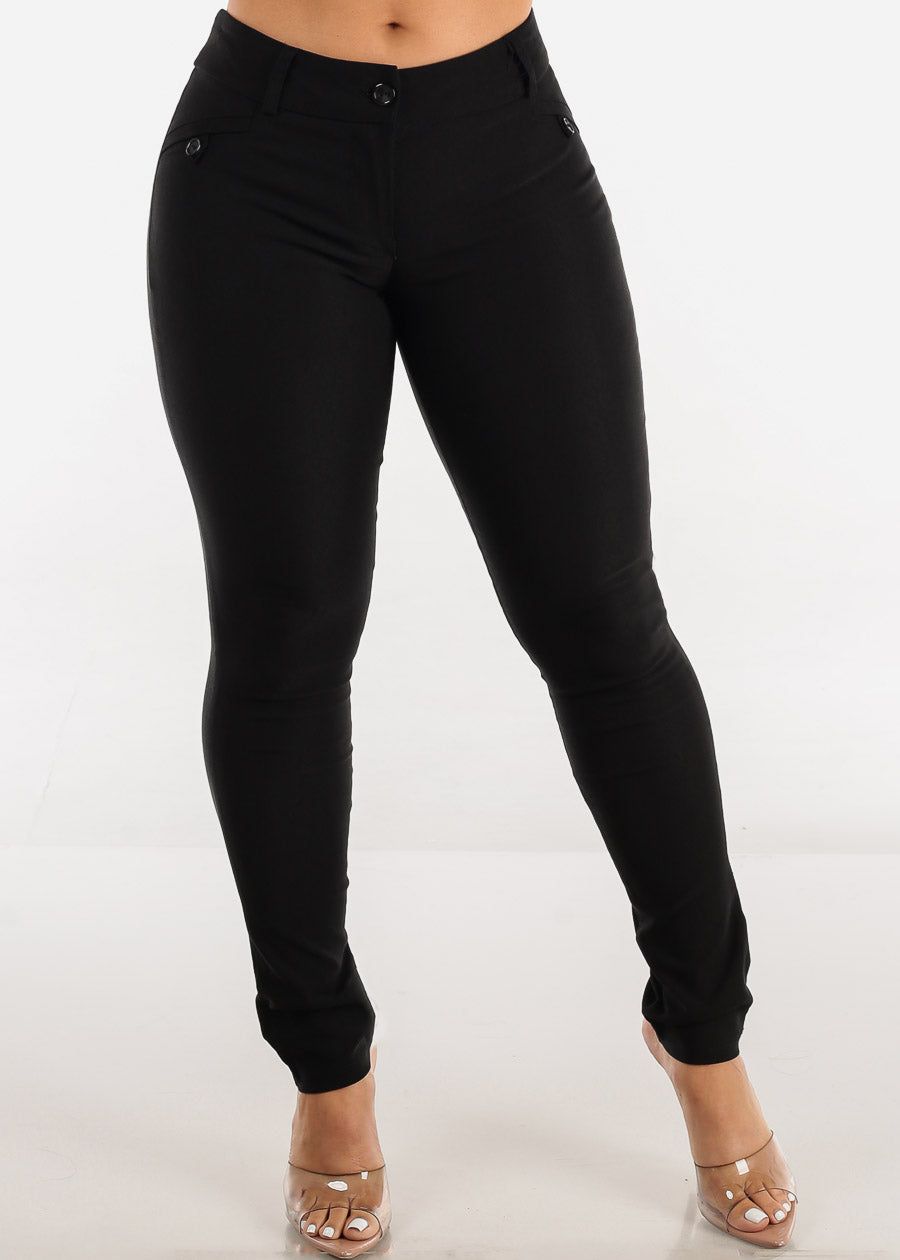 Black Low Rise Dressy Skinny Stretchy Pants sold by Moda