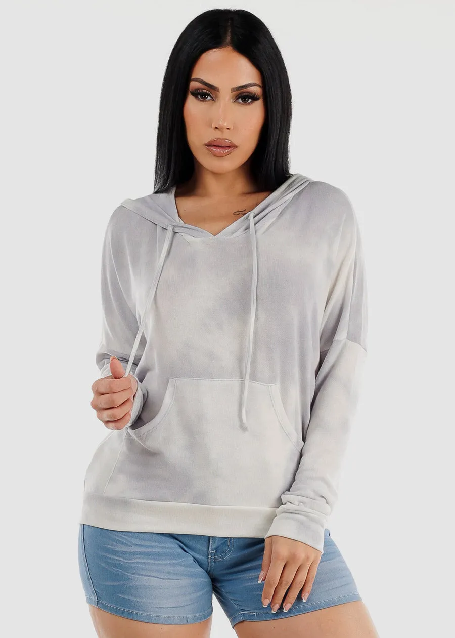 Long Sleeve Tie Dye Pullover Tunic Hoodie Grey sold by Moda