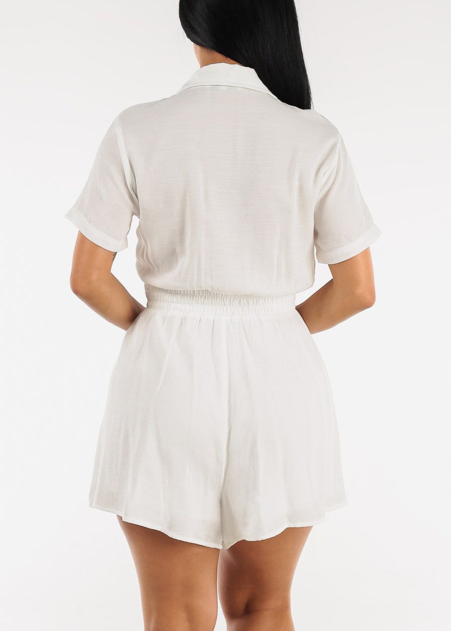 Short Sleeve Button Up Cut Out Romper Off White w Tie Front sold by Moda product image thumbnail 4