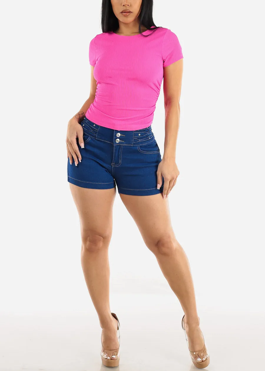 Short Sleeve Crewneck Ruched Top Pink sold by Moda product image thumbnail 2