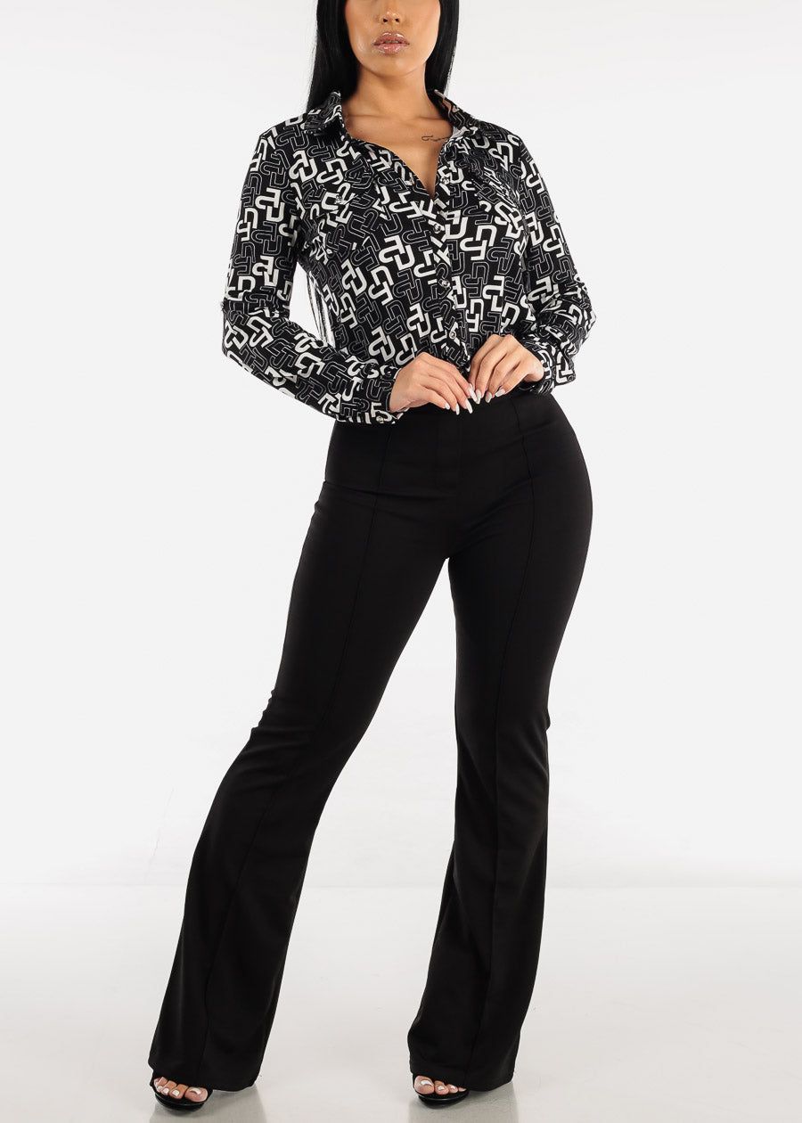 Long Sleeve Button Down Printed Blouse Black sold by Moda product image thumbnail 2