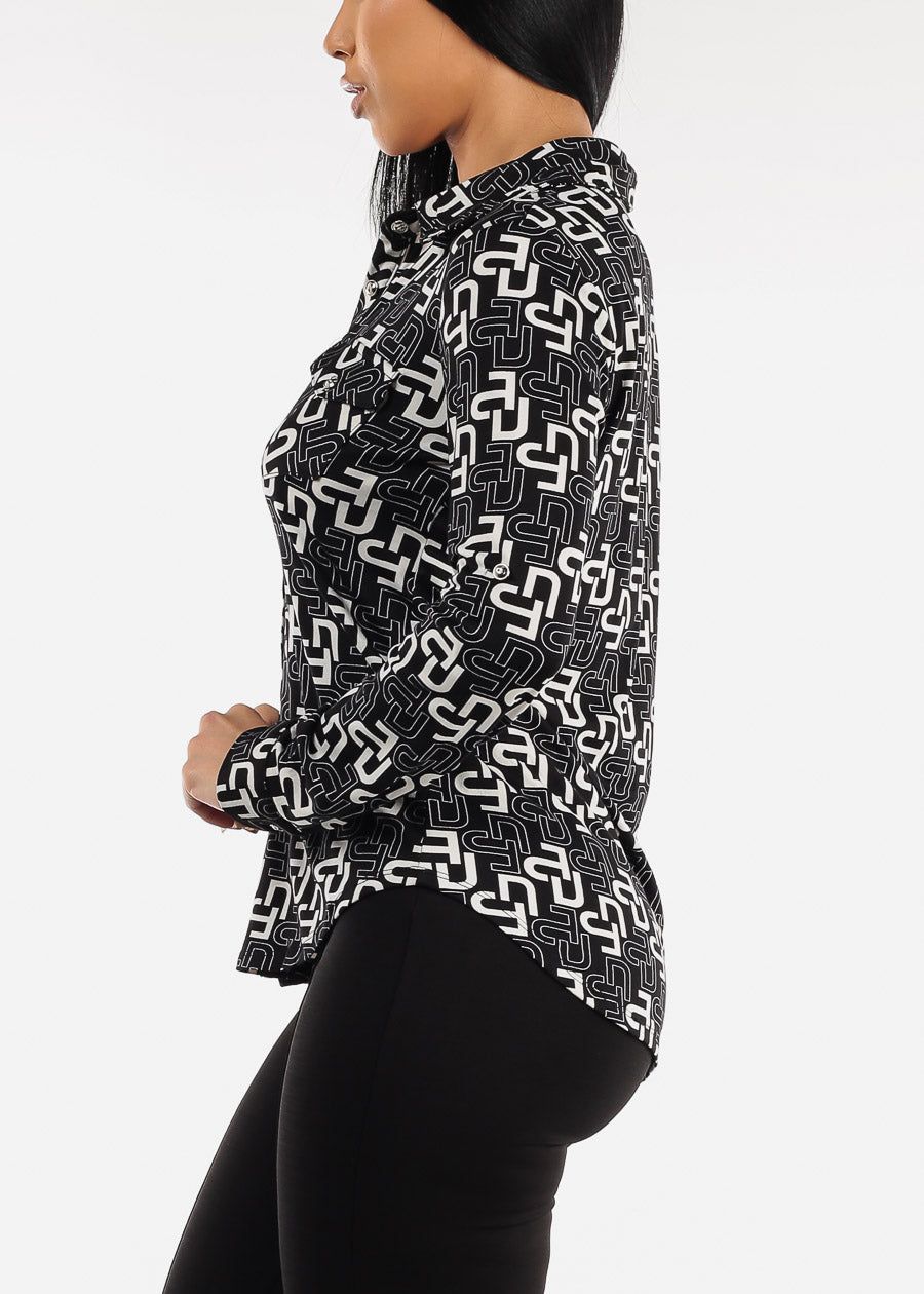 Long Sleeve Button Down Printed Blouse Black sold by Moda product image thumbnail 4