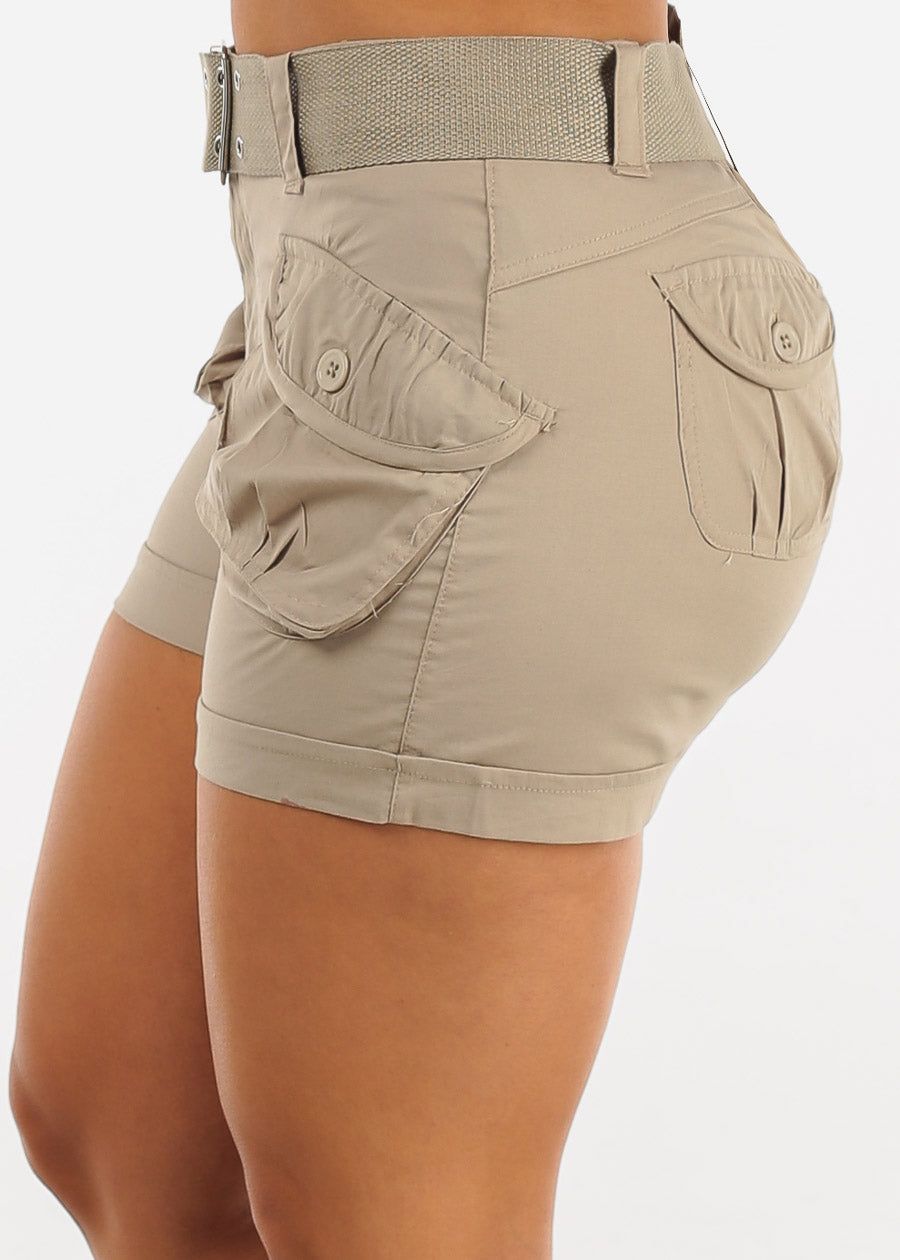 High Waisted Khaki Utility Cargo Shorts w Belt sold by Moda product image thumbnail 4
